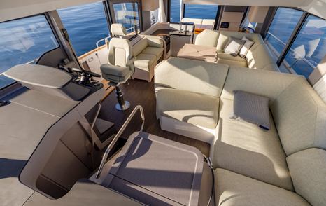 Nimbus 495 Flybridge motor yacht interior with cream furniture 