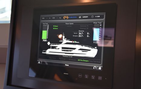 a monitor showing the details of a superyacht hull