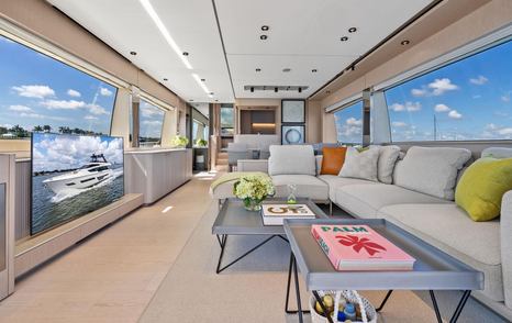 Ferretti motor yacht Alveare saloon lounge area 