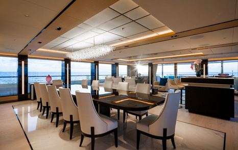 Superyacht Asia's main deck dining table 