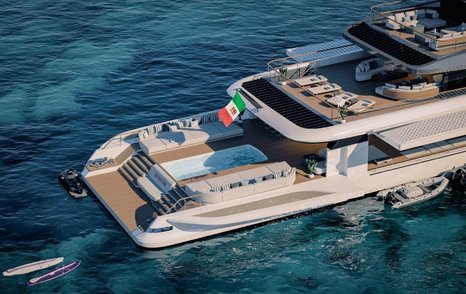 The Benetti B.Yond Beach features a huge oasis deck complete with a pool and opening balconies