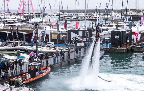 A flyboard demonstration at the Genoa International Boat Show