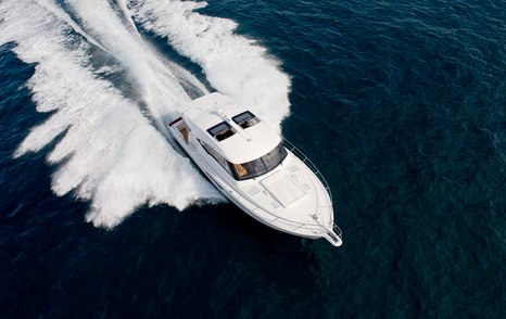 Aerial running shot of the Riviera 525 SUV yacht