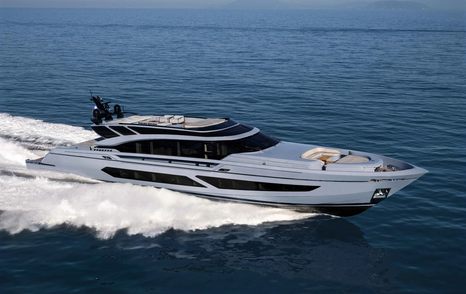 AB Yachts AB 130 motor yacht underway at speed
