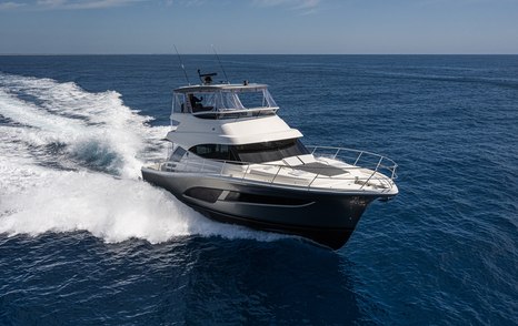 Riviera 46 sports motor yacht running shot starboard bow aspect