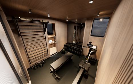 Rendering of Archipelago A80 explorer yacht indoor gym