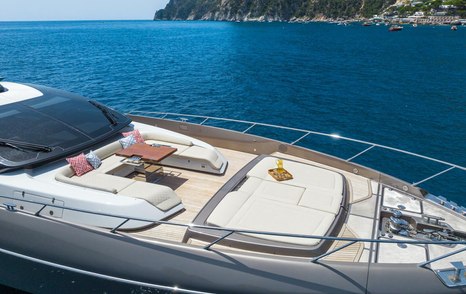 Riva motor yacht Kar foredeck with seating and sun pads 