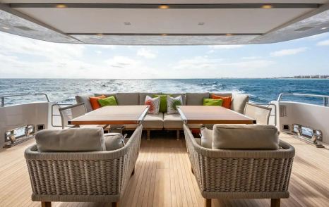 Motor yacht Xwave's aft deck alfresco dining