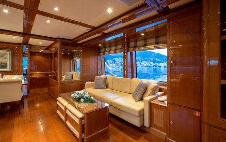 Main saloon with spacious windows on superyacht Rebecca V