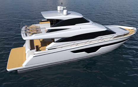 A digital rendering of a Johnson 70 superyacht