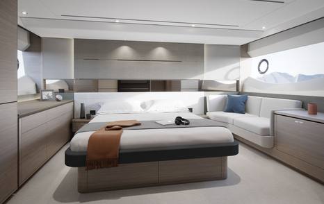 Master cabin on a Princess S62 Yacht