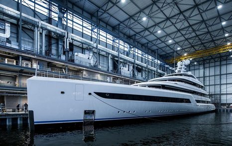 Feadship PRoject 816 in fitting shed 