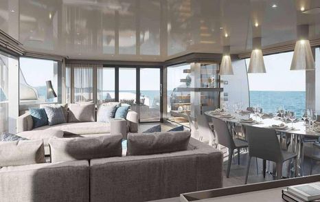 Rendering of Superyacht Paname's main saloon sofa