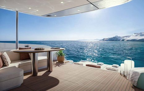 Rendering of Azimut Fly 70 Motor Yacht beach cockpit 