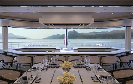 Rendering of Superyacht Project Tanzanite aft deck outdoor dining table