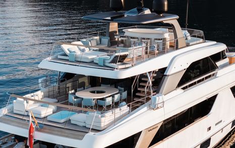 Superyacht SabBaTiCal tiered aft decks with shaded dining
