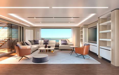 superyacht DOM133 model rendering main saloon with lounge area 