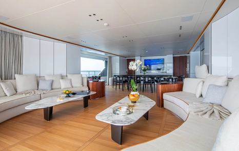 Superyacht Tosun main saloon curved white seating area 