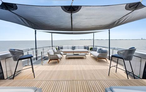 Superyacht Riva Royale flybridge aft seating shaded with canopy 