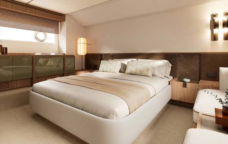 Rendering of Azimut Fly 70 Motor Yacht master cabin 