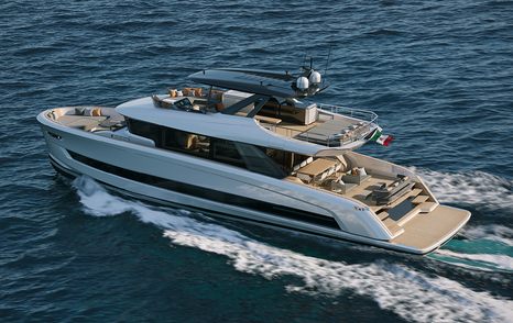 Rendering of Solaris Power 70 Long Range motor yacht under way 