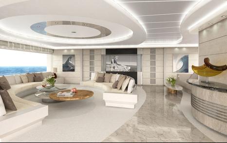 CGI of light and airy interior of superyacht ROE