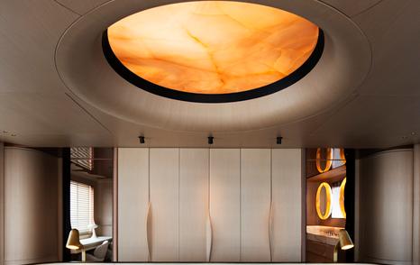 Rossinavi Superyacht Heed master cabin overhead orange light