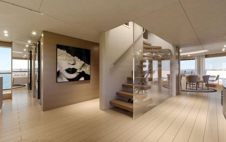 Staircase with painting on wall on board Veranda on Benetti B.Yond explorer yacht