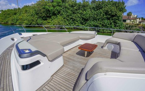 Princess motor yacht Record Year foredeck with sun pads 