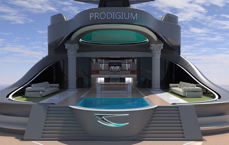 CGI of aft of Prodigium Concept showing Roman columns and swimming pool