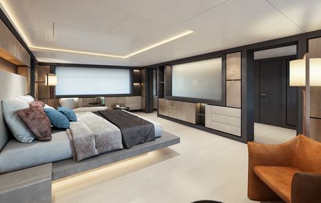 CGI of master cabin on Nauta 54m Wide Concept