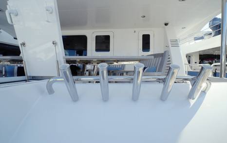 Nordhavn 75 EYF cockpit rod holders and direct engine room access for offshore fishing
