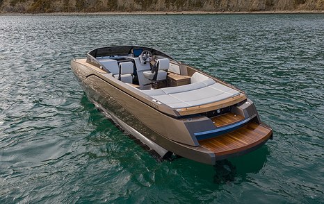 Rear view of Nerea Yachts NY24 at sea, dense foliage in background