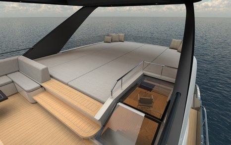 Rendering of St-Barth 85 Fly motor yacht flybridge sunpads 