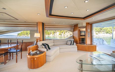 Motor Yacht Harrys Game interior L-shaped sofa