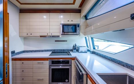 Ferretti motor yacht La Bella Vita galley with window 