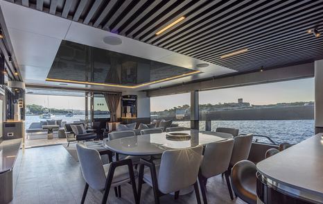 Interior dining area onboard Pearl 82