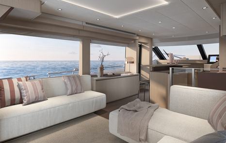 Rendering of Prestige F6.7 motor yacht main saloon