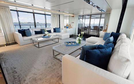 Superyacht Moonraker main saloon with white furniture 