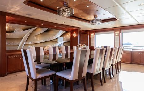 Superyacht Skyfall main saloon dining area 