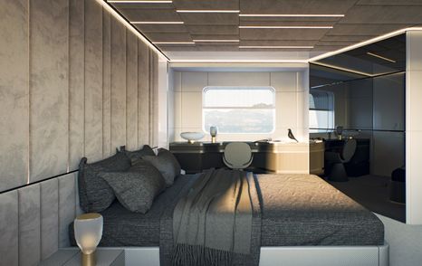 Rendering of AB Yachts AB 95 sports yacht master cabin 