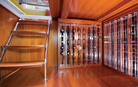 Nordhavn 75 EYF hidden wine cellar beneath the owner's suite floorboards