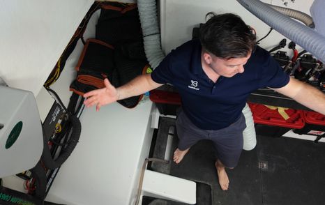De Antonio D60 lazarette showing standing headroom and service access