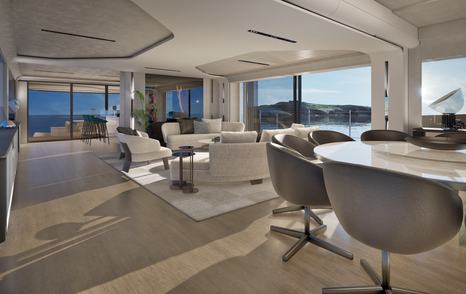 Rendering of first ISA Viper 130 superyacht oval dining table