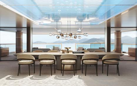 Rendering of Feadship Superyacht Hive dining area with abstract light fixture