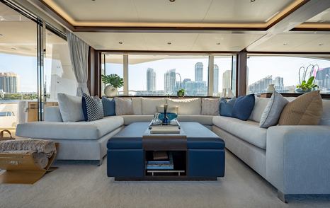 Motor yacht Mandala's main saloon U-shaped sofa