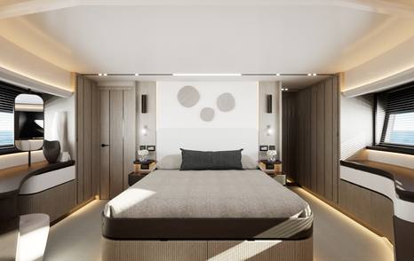 Pearl Yachts Pearl 73 motor yacht master cabin with large window 