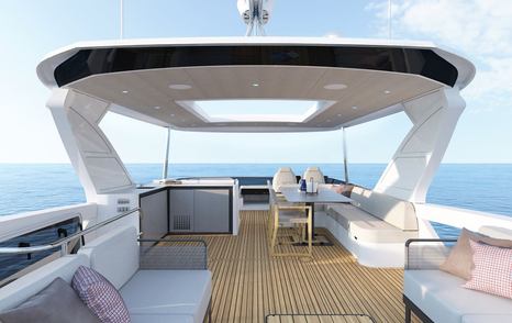 Absolute Navetta 58 motor yacht sundeck lounge area  