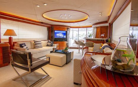 Motor Yacht #OMG main saloon seating area with hidden TV
