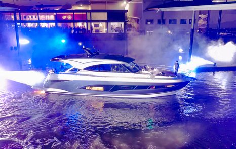 Riviera 5600 Sport Platinum Edition profile during official launch event at night